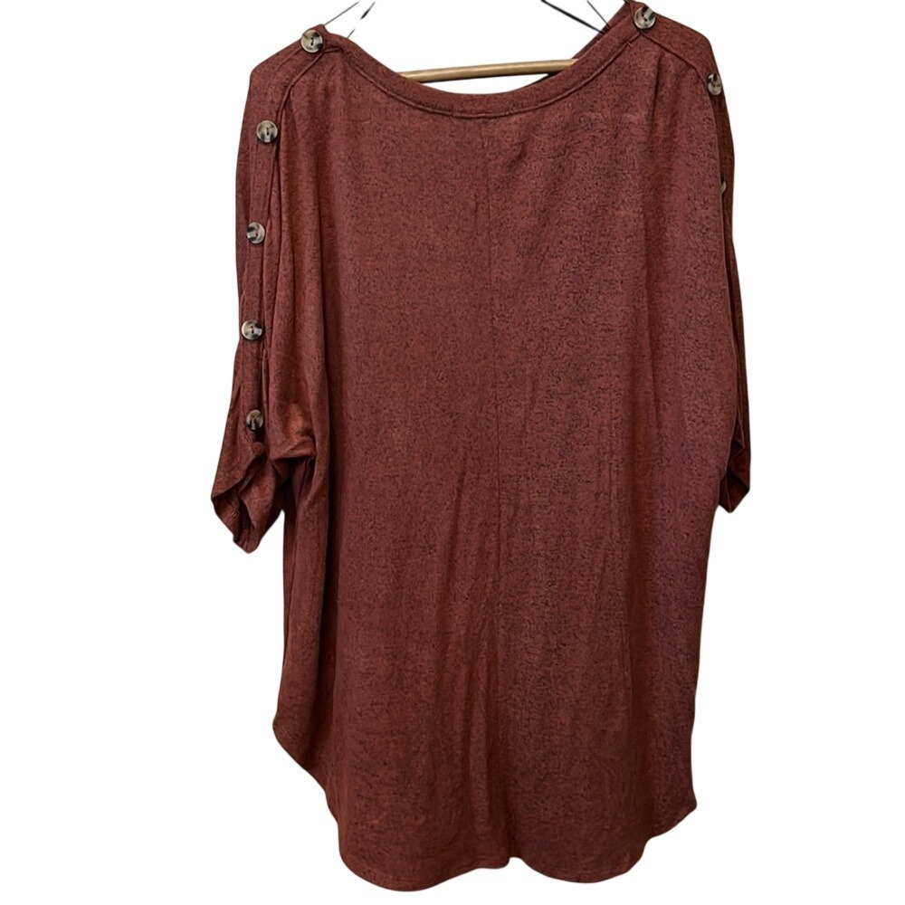 Kim & Cami Womens 1X Rust Marled Knit Button Shoulder Dolman Tunic Top NEW